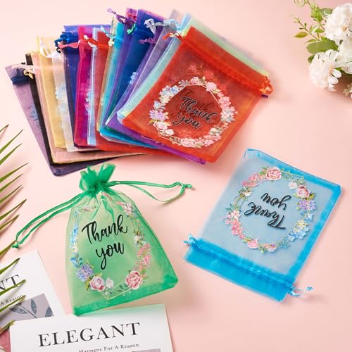 28Pcs Flower Pattern Organza Drawstring Bags Candy Present Storage Bag for Jewelry Party Christmas Wedding Favor Gift Pouches 15.3x10.5x0.02cm - color: Flower Pattern, size: 15.3x10.5x0.02cm