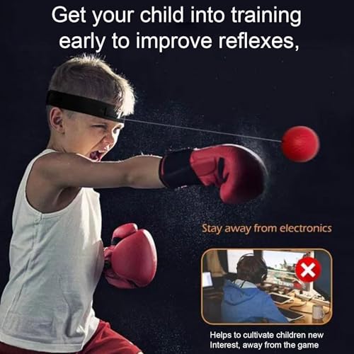 Boxing Ball with Headband, Boxing Reflex Ball Headband Set | React Reflex Ball for Adult Training | Indoor Outdoor Fitness Equipment - color: Red