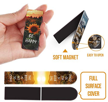 Magnetic Bookmarks, 46PCS Inspirational Slogan Nature Scenery Pattern Bookmarks, Encourage Yourself Bookmarks Bulk for Book Lovers, Women, Man, Kids, Students, Teachers, School Students