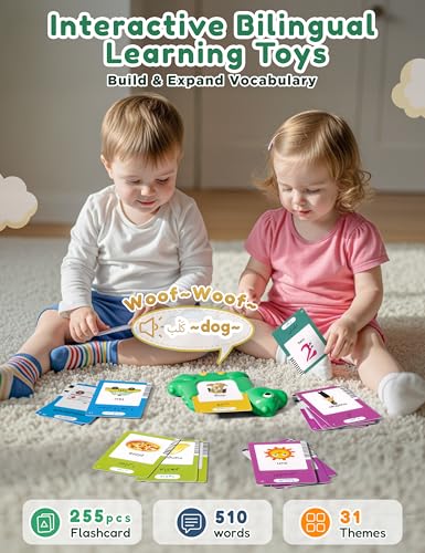 Arabic and English Talking Flash Cards for Kids, 510 Sight Words Bilingual Learning Toys for Toddlers, Arabic Alphabet Flashcards Pocket Speech Therapy Toys, Dinosaur Shaped - size: 510-Arabic&English