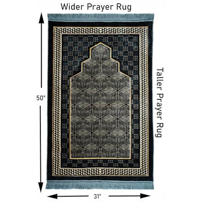Modefa Turkish Islamic Velvet Prayer Rug - Thick & Wide Soft Carpet for Men & Women - Double Plush Large Janamaz - Eid & Ramadan Gift - with Kufi, Beads & Car Hanger - Geometric Noor (Ice Blue) - color: Ice Blue