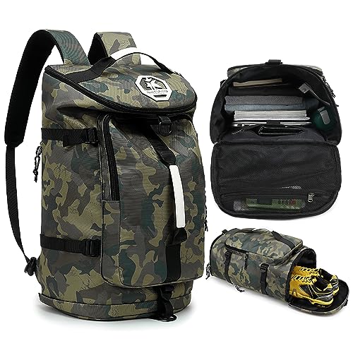 gym duffel bag backpack wrestling bag with shoe compartment 4 kinds of back method waterproof sports walking laptop - color: A-camouflage