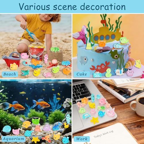 100pcs Mini Resin Ocean Animals, 70 Styles Mini Sea Creatures Glow in the Dark, Mini Ocean Animals Figures for Micro Fairy Garden, DIY Fish Tank, Landscape, Aquarium Ornaments