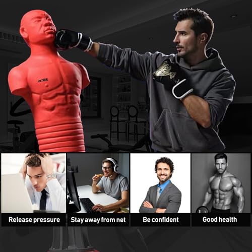 Adjustable Punching Dummy – Freestanding Silicone Punching Bag with Telescopic Height, Stable Large Base for Adults, Boxing, Kickboxing, MMA & Home Gym Training - color: Red