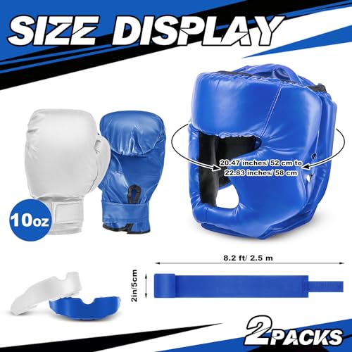 Kanayu 12 Pcs Kids Boxing Equipment Set for Beginners Ages 6-18 Years Including Boxing Helmet and Gloves Hand Wraps Sport Mouthguards Taekwondo Sparring Gear for Kids and Children - color: Blue, White