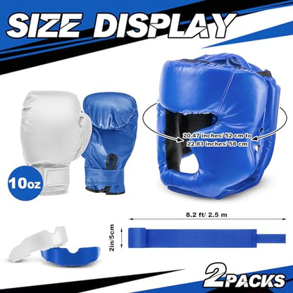 Kanayu 12 Pcs Kids Boxing Equipment Set for Beginners Ages 6-18 Years Including Boxing Helmet and Gloves Hand Wraps Sport Mouthguards Taekwondo Sparring Gear for Kids and Children - color: Blue, White