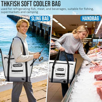 THKFISH Insulated Fish Cooler Bag, Fish Kill Bag for Caught Fish | 40x16in/25x17.5in Portable Waterproof Insulated Fish Bag Keeps Ice for 24 Hours - color: White-Grey-25x17.5x8.6"