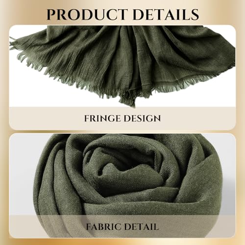 Extra Large Cotton Linen Shawl Wrap for Women, Elegant Scarf with UV Protection Breathable Lightweight Head Cover Hijab - color: Army Green