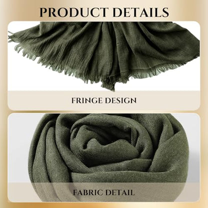 Extra Large Cotton Linen Shawl Wrap for Women, Elegant Scarf with UV Protection Breathable Lightweight Head Cover Hijab - color: Army Green