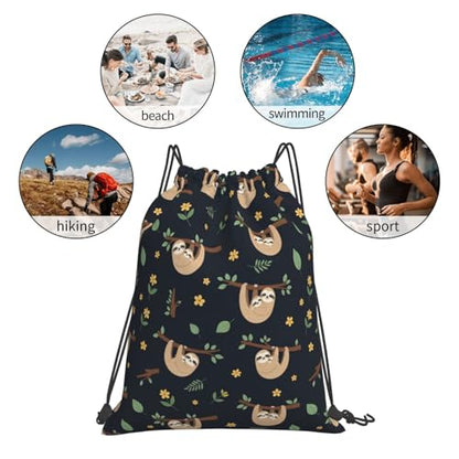 Waterproof Drawstring Backpack Cute Sloth, Cinch Sack with Zipper Pocket for Sports Equipment Storage - color: Pattern (363)
