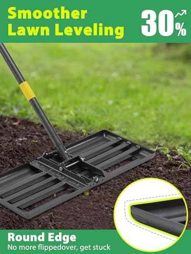 Lawn Leveling Rake Heavy Duty, 30x10 in Large Soil Leveling Rake, Ground Leveler with Anti Flipping Smooth Edge for Dirt Sand Grass Golf, 58" Long Handle, Foldable Garden Landscaping Levelawn Tools - size: 30"x10" , 5 ft