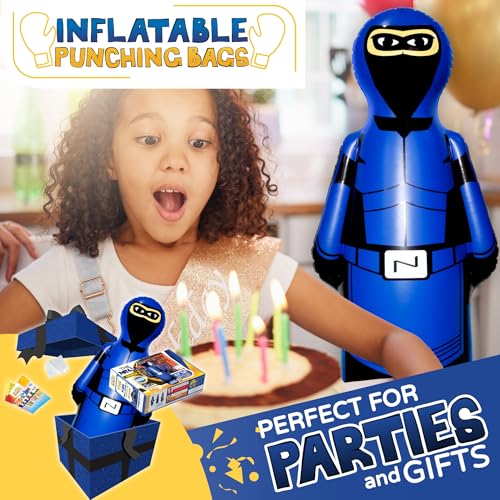 INFLATABLE DUDES Blue Ninja Toy 63” - Kids Punching Bag | Sand-Base | Bop Bag, Pre-filled with Sand, Inflatable Toy, Punching Bag for Kids, Enhanced Bounce-Back Action, Indoor/Outdoor - color: Blue Large Ninja | Pre-filled with Sand