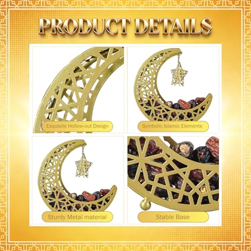 Ramadan Decoration Ramadan Trays, Metal Eid Mubarak Plates Moon Star Serving Trays Food Storage Containers Dinner Plate Dessert Platters Crescent Display Tray Holder for Eid Party Favor