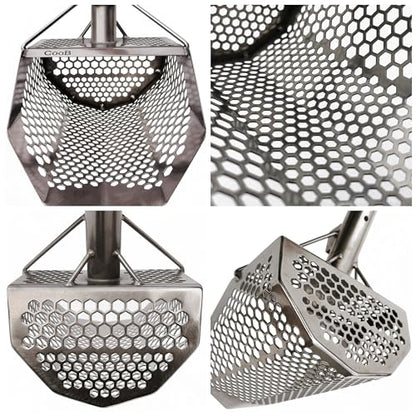 CooB Upgraded Beach Sand Scoop Metal Detector Tool Pro Series Shark 710 | Stainless Steel 1.5mm. Mixed Hexahedron 7-10mm Holes. Light and Strong Metal Detecting Hunting Tool. Powered by CooB