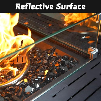 Fire Glass 20lbs, 1/2 Inch Black Reflective Fire Pit Rocks | Glass Rocks for Fire Pit Table, Fireplace Rocks, High Luster and Heat Resisitant - color: Black, 1/2 Inch, size: 20 Pounds