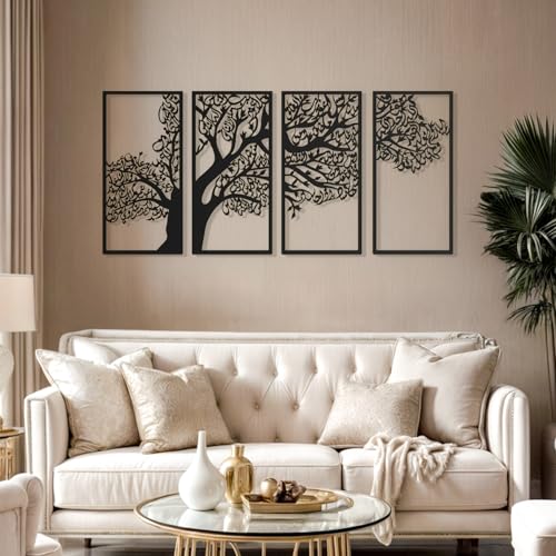 Large Metal Tree of Surahs (4 Quls) Islamic Wall Art Set of 4 (Surah Al Ikhlas, Al Falaq, Al Nas, Al Kafirun) - Arabic Calligraphy, Muslim Home Decor, Islamic Gifts (Total Size: 78.7 x 38.5 inches) - color: Black, size: 78.7"L x 38.5"W