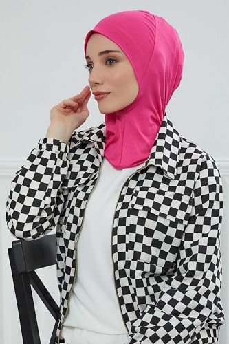 Aisha's Design Instant Turban 95% Cotton Head Scarf Headwear Combed Cotton Ninja Cap, Slip on Jersey Hijab - color: Pink