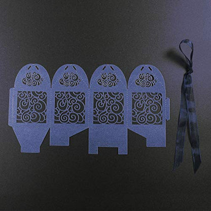 KPOSIYA 100 Pack Wedding Favor Boxes Laser Cut Boxes Party Favor Box Small Gift Boxes Lace Candy Boxes for Wedding Bridal Shower Baby Shower Birthday Party Anniverary with Ribbons (Navy, 100) - color: Navy 100