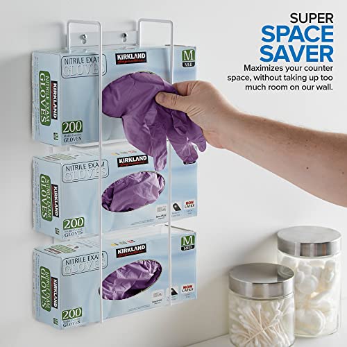 Stock Your Home (White Metal Triple Gloves Dispenser, Tissue Box Shelf, Glove Box Holder Wall Mount, For Kitchen, Cleaning Closet, Lab, Exam, or Office - size: 1 Count, style: Triple Stack