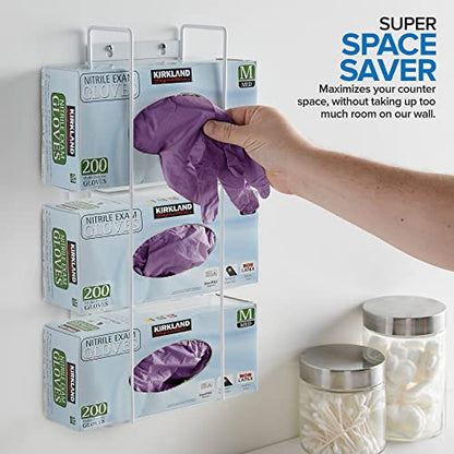 Stock Your Home (White Metal Triple Gloves Dispenser, Tissue Box Shelf, Glove Box Holder Wall Mount, For Kitchen, Cleaning Closet, Lab, Exam, or Office - size: 1 Count, style: Triple Stack