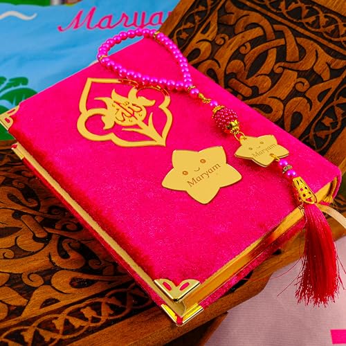 IEF Personalized Prayer Rug Prayer Beads Quran Islamic Gift Set, Ramadan Eid Hajj Umrah Birthday Anniversary Graduation Gift for Girls and Boys (Model-8, Girl) - color: Model-8