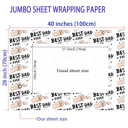 Cuitpan Father's Day Wrapping Paper - 4 Jumbo Sheets, 28x40 Inches, Best Dad Ever Fist Bump & Star Design, for Father's Day, Birthday & Dad Gifts - color: White-Father's Day