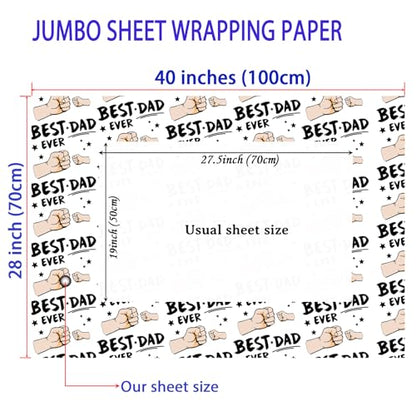 Cuitpan Father's Day Wrapping Paper - 4 Jumbo Sheets, 28x40 Inches, Best Dad Ever Fist Bump & Star Design, for Father's Day, Birthday & Dad Gifts - color: White-Father's Day