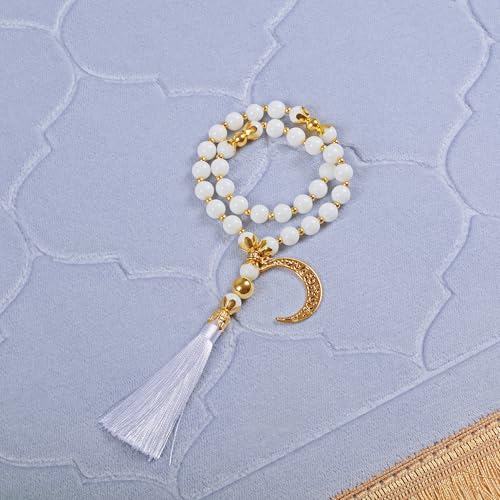 Muslim Prayer Rug with Tasbih Prayer Beads, Soft Memory Foam Prayer Matt Islam, Padded Islamic Prayer Mat Thick for Men and Women, Janamaz, Sajadah (25.6" x 43.3", Grey) - color: Grey