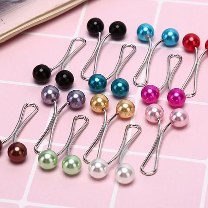 12pcs Multicolor Headscarf Pearl Pins Clips- U Shape Lady Muslim Scarf Shawl Clips-Scarf Shawl Clips Scarf Brooches Pin Jewelry Accessories-Women's Brooches and Pins(4Black&4White&4Gold)