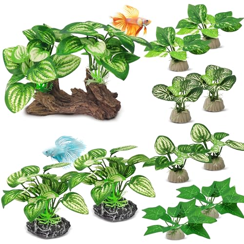 GOZILLA Silk Fish Tank Plants,Reptile Artificial Plant,Reptile Plants for Terrarium,Aquarium Decorations Accessories Set,Resin Driftwood Artificial Silk Aquarium Plant for Fish Tank.(11PCS/B-Set) - color: 11pcs/B-set