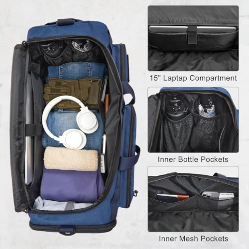 G4Free 3-in-1 Duffle Bag Travel Gym Sports, Large Tactical Duffel Backpack | 50L/65L with Shoes Compartment and Wet Pocket, Military Workout Bag for Men and Women, Blue - color: Navy
