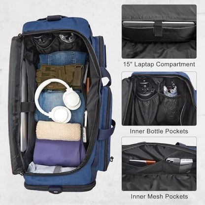 G4Free 3-in-1 Duffle Bag Travel Gym Sports, Large Tactical Duffel Backpack | 50L/65L with Shoes Compartment and Wet Pocket, Military Workout Bag for Men and Women, Blue - color: Navy