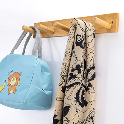 Wall Mounted Coat Rack, 5-Pegs Bamboo Entryway Hat Rack for Wall, Hooks for Hanging Coats and Jackets, Bathroom Kitchen Towel Rack Wall Hangers for Clothes Towel Hats Jackets - size: 5-Hook Rack