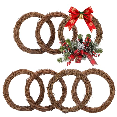 7 Pcs 12 Inch Natural Grapevine Wreath, Natural Rattan Wreath,Hand-Woven 12 Inch Vine Branch Wreaths, Perfect for DIY Crafts, Christmas Decorations, and Wedding Supplies - size: 7 Pcs 12 Inch