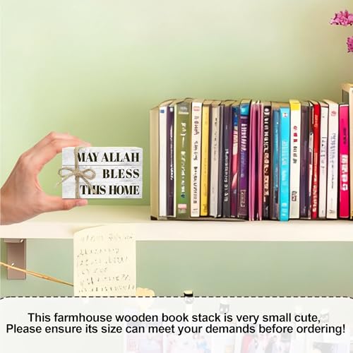 Wooden Decorative Book Stack for Table & Living Room Bookshelf - Christian Farmhouse Style, May Allah Bless This Home Decor (L24)