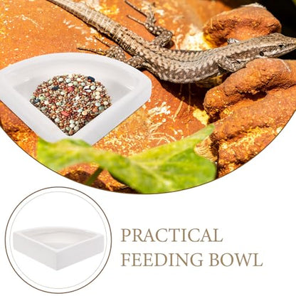 Reptile Water Bowl and Food Dish, Large Ceramic Triangle Terrarium Bowl, Multi-Function Water Feeder for Turtles, Lizards, and Bearded Dragons