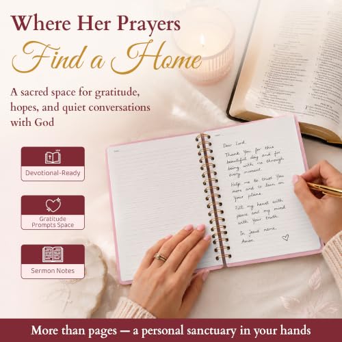 Hardcover Blank Christian Notebook – 140 Pages - Matthew 17:20 | Lined Pages with Bible Verse Cover – Inspirational Writing Spiral Notebook for Bible Study, "Faith Can Move Mountains", Pink - color: Faith_Pink