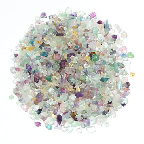 T4U Crystal Rocks for Aquarium, Fluorite Chips Pebbles for Plants 0.5 lb | Crushed gemstone gravel for fish tank decor, succulent top dressing, terrariums, vase filler, resin art and craft projects - color: #4 - Fluorite, size: 0.5 LB