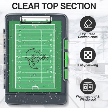 Sooez Original Clipboard with 2 Storage & Pen Holder, Heavy Duty Clip Boards 8.5x11 with Dual Storage, Clearview Dry Erase Coach Clipboard with Real Hinge, High Capacity, School & Office Supplies - color: Gray + Green