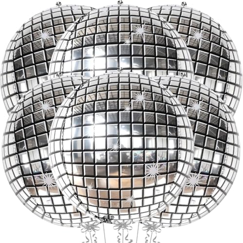 KatchOn Silver Disco Ball Balloons - 22 Inch, Pack of 6, Disco Party Decor - color: Silver