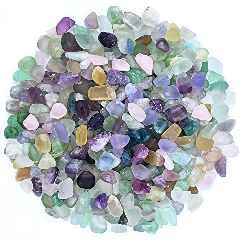 Keedolla 0.93 LB Fluorite Tumbled Chips Aquarium Fish Tank Gravel, Natural Crystal Quartz Stones Rocks Pebbles for Vase Fillers, Garden, Succulent Plants Decor - color: Mutilcolor Fluorite, size: 0.93 Pound