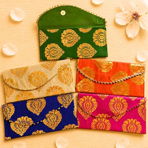 LoveNspire Brocade Fabric Money Envelopes (8 x 4 Inch) Decorative Floral Pattern Shagun Lifafa for Indian Wedding, Birthday | Cash Gift Holder & Home Savings Organizer Assorted/Pack of 10 - color: Floral Assorted, size: Pack of 10