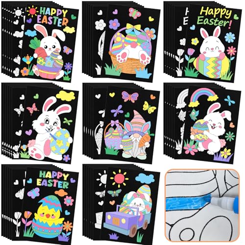 Cinrobiye 48 Pcs Easter Velvet Coloring Posters Fuzzy Spring Coloring Pages Bulk Felt Art Craft Activity for Adults Teenagers All Ages Classroom Assisted Living Holiday Art&Craft Projects Activity - style: Easter