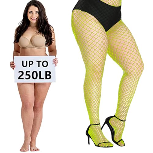 Buauty Black Fishnet Stockings for Women, Fishnet Tights Plus Size One Size Fit All - color: Yellow, size: One Size