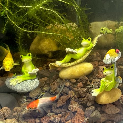 Resin Frog Ornaments for Fish Tanks and Home Decor,Enchanting Whimsical Frogs Reading Trio