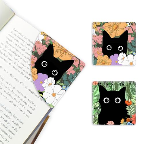 2 Pack Cat Hiding in the Flowers Leather Book Corner Bookmark, Durable Handmade Reading Accessories - Gifts for Readers, Women, Men, Teachers, Students - color: 2pack-cat Hiding in the Flowers