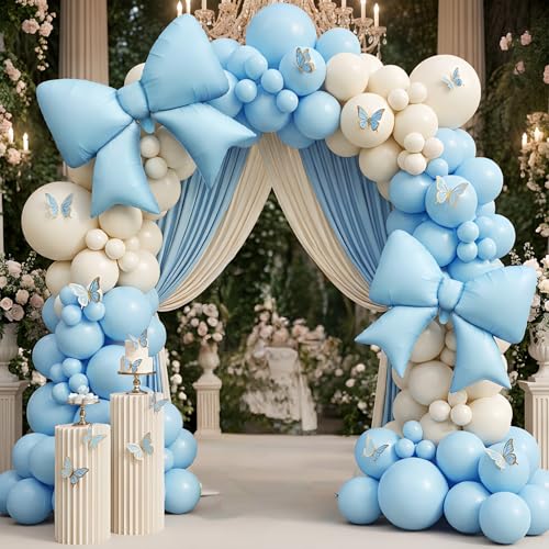 Blue Bow Balloons, 6 Pcs Large Foil for Baby Shower Gender Reveal Party - style: Blue Bow