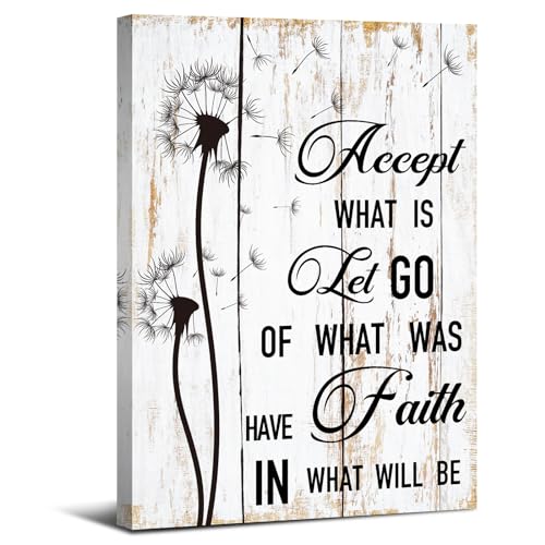 Rustic Dandelion Wall Art Inspirational Wall Decor for Bedroom Living Room Accept What is Quote Wall Art Vintage Dandelion Decor Farmhouse Family Canvas Painting Artwork for Home Decorations 12x16" - color: Inspirational 02, size: 16"L x 12"W