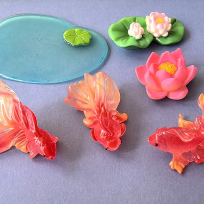 6pcs Mini Aquarium Decor for Fish Tanks, Handmade Resin Goldfish & Lotus Ornaments - Miniature Underwater Landscape Accessories, Micro Tank Scenery Decorations