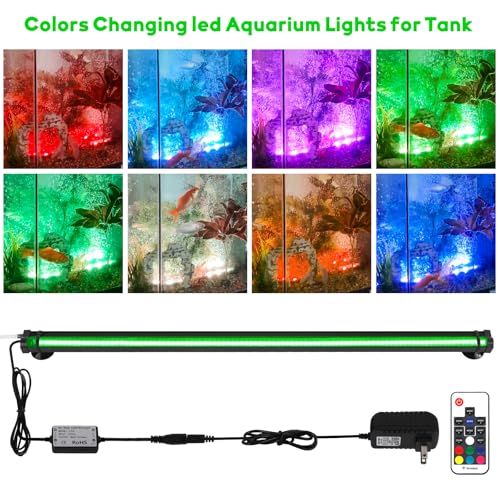 Submersible Fish Tank Aquarium Light: Underwater Aquarium Bubble Lights with Adjustable Brightness Colors -IP68 Waterproof Bubble Lights with Remote and Suction Cups for 20-25 inch Aquarium Fish Tank - size: 20 inch Nanoscale Bubbles